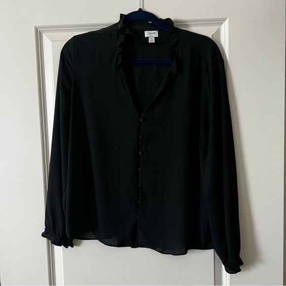 J. Crew Ruffle Neck Button Up Blouse - Picture 2 of 5